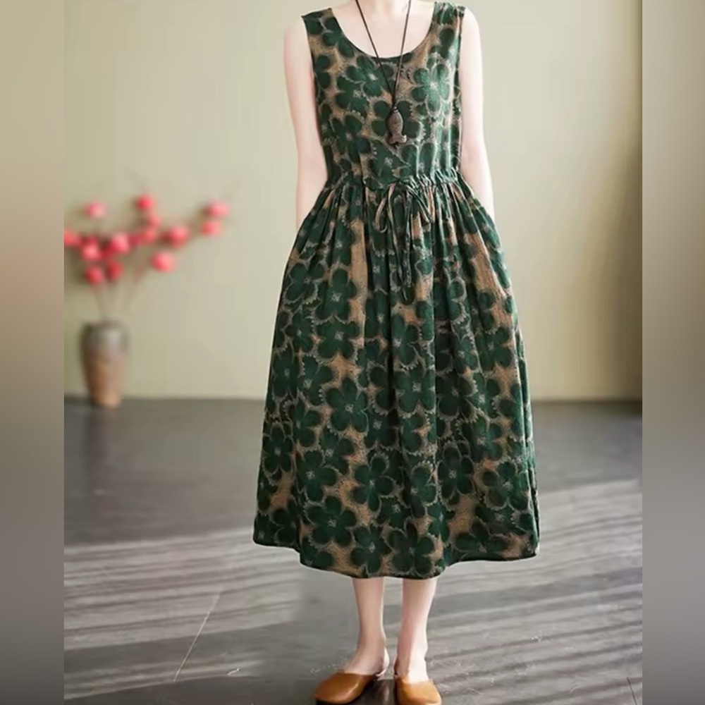 SHEIN Green Floral Midi Dress